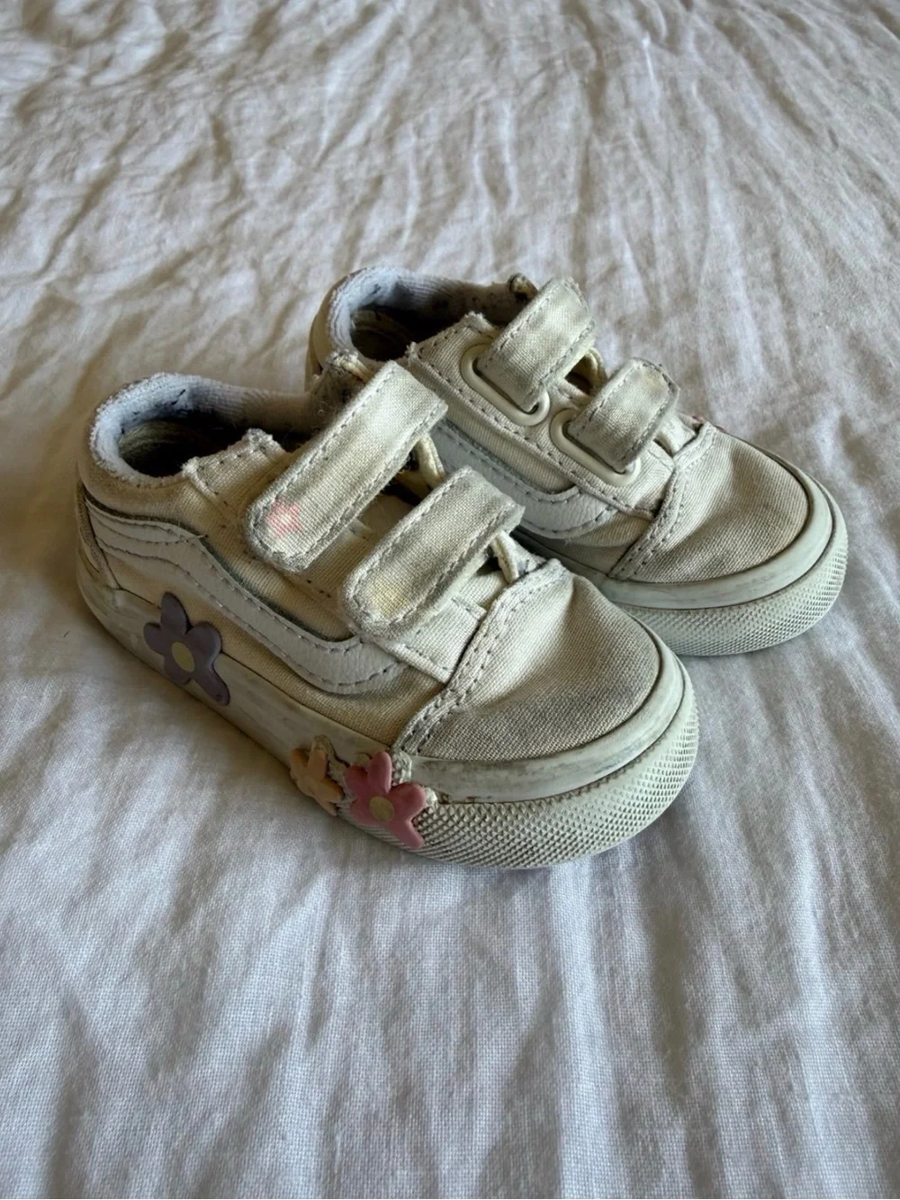 Vans Toddler Girls Floral Sneakers Size 5 White Velcro